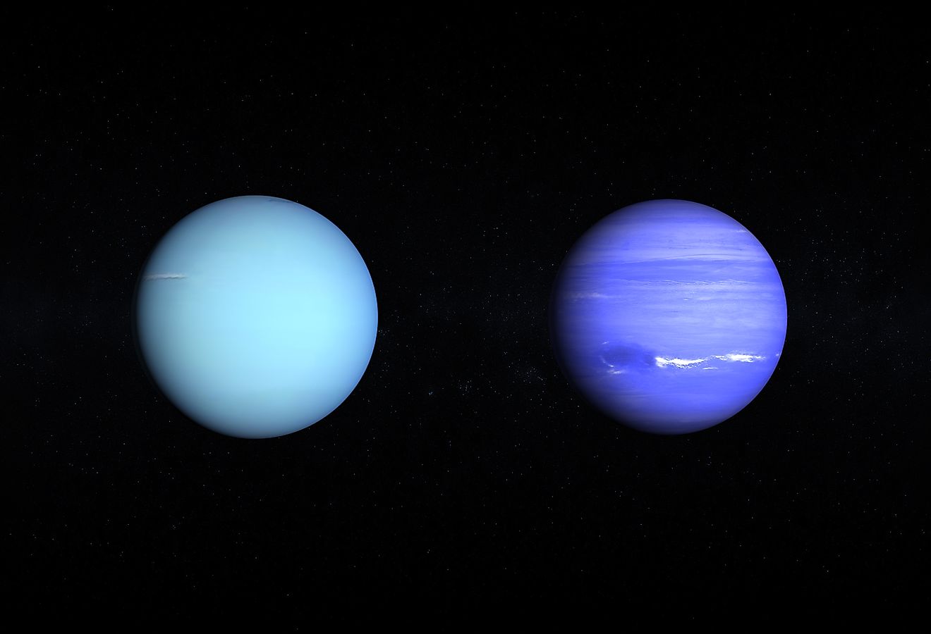 Uranus and Neptune are both ice giant planets. Image credit via Shutterstock / Tristan 3d