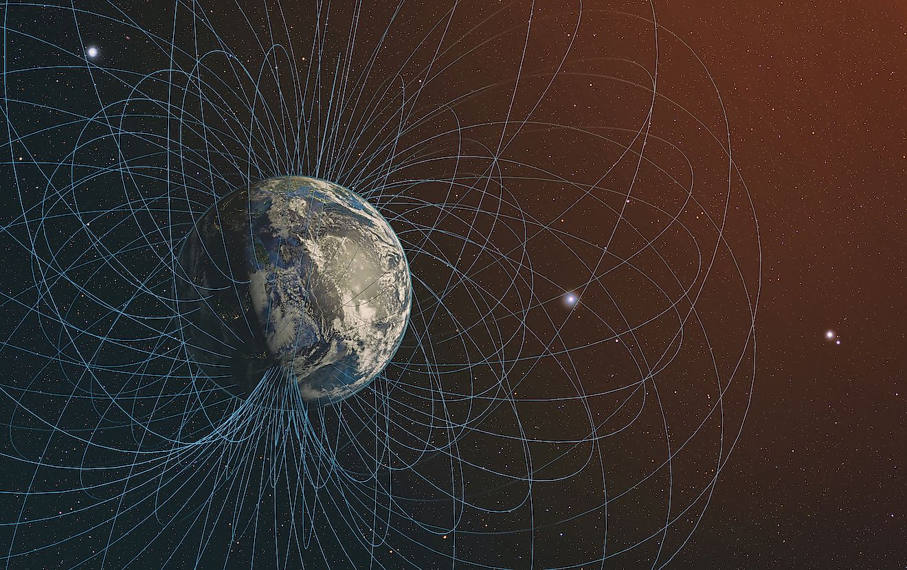 `3D rendering of Planet Earth's magnetic field. Elements of this image furnished by NASA. Image credit: Janez Volmajer/Shutterstock.com