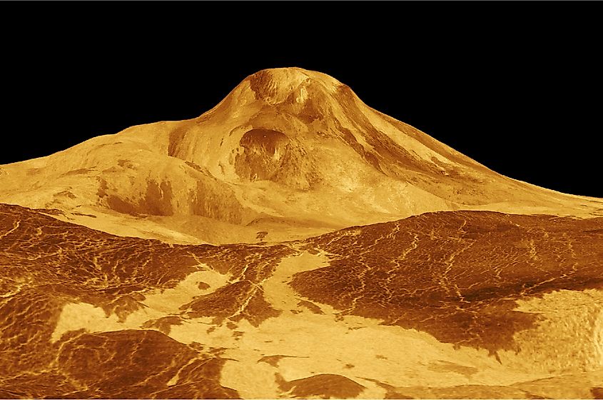 Radar-derived view of Maat Mons, a shield volcano on the surface of Venus
