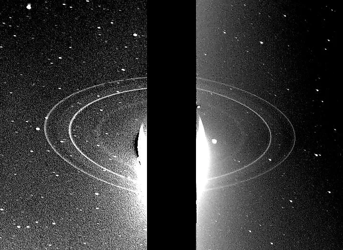Neptune's rings as seen by the Voyager 2 spacecraft. Image credit NASA