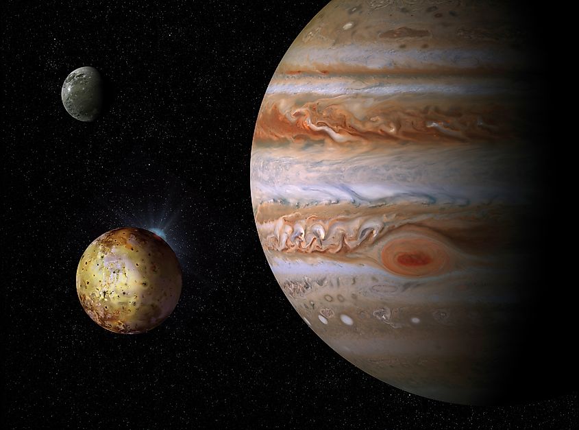 Jupiter pictured with several of its satellites