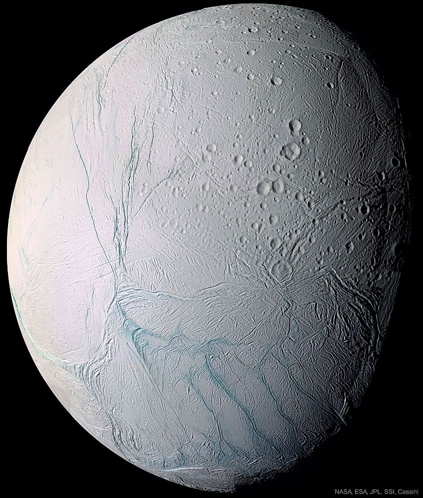 Enceladus photographed by the Cassini spacecraft.