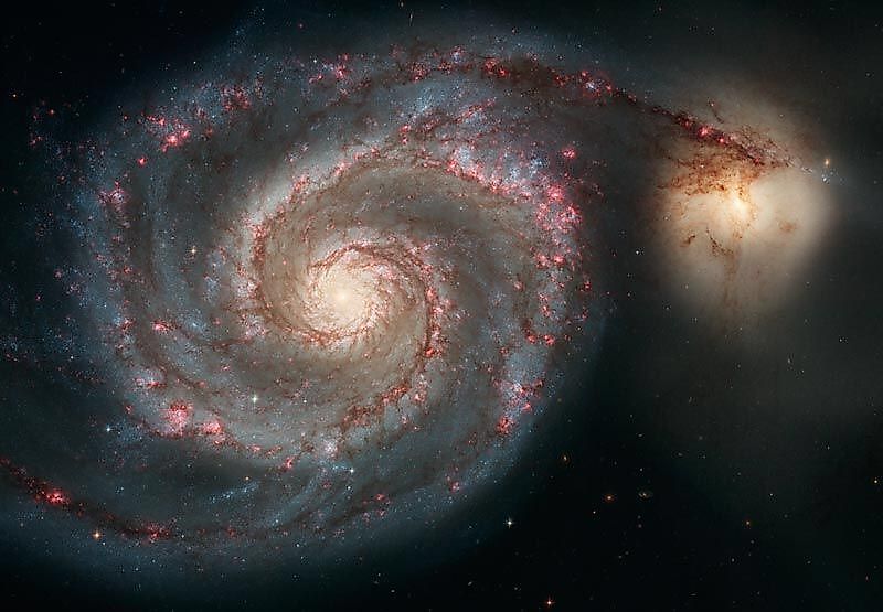 The Whirlpool Galaxy, a spiral galaxy millions of light-years from Earth