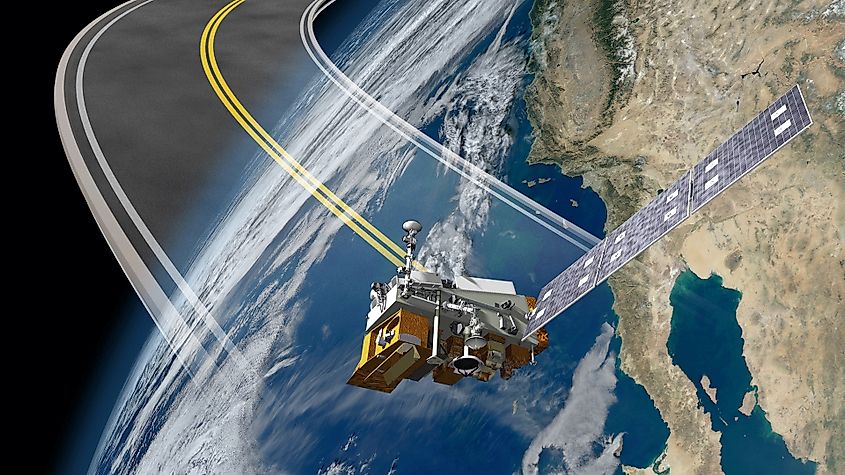 Artist's rendering of the JPSS-1 satellite in orbit. Editorial credit: NOAASatellites, Public Domain, https://commons.wikimedia.org/w/index.php?curid=64588923