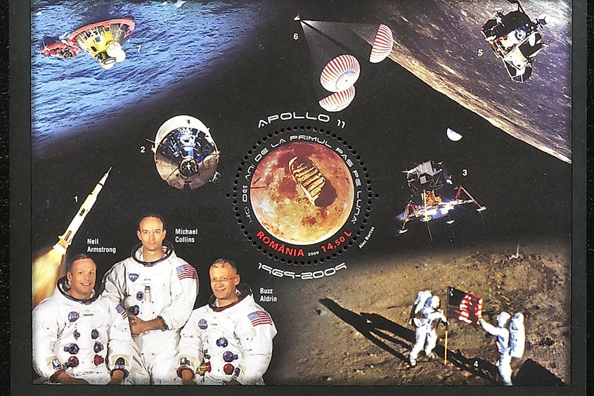 Commemorative stamp of the Apollo 11 moon landing