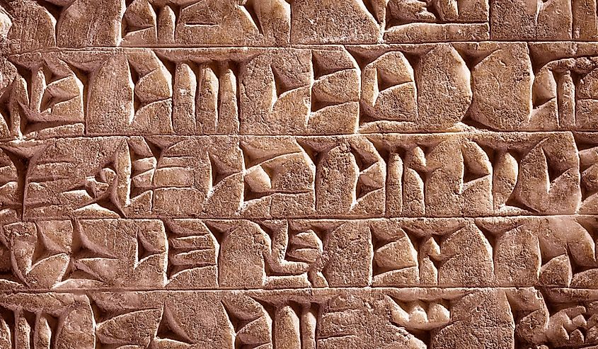 Ancient Mesopotamian clay tablet covered in cuneiform script