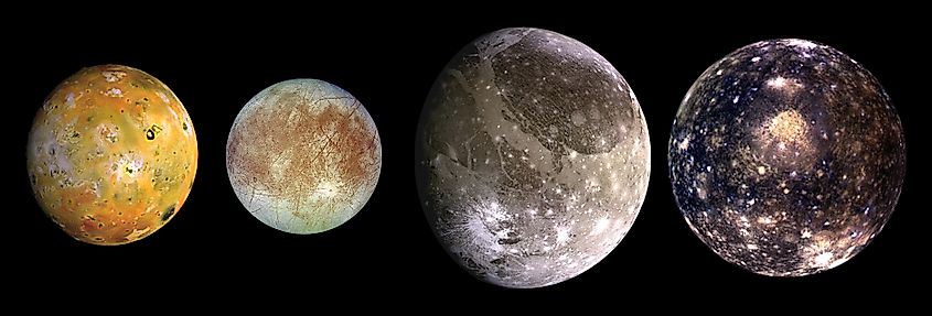 The four largest moons of Jupiter, known as the Galilean satellites