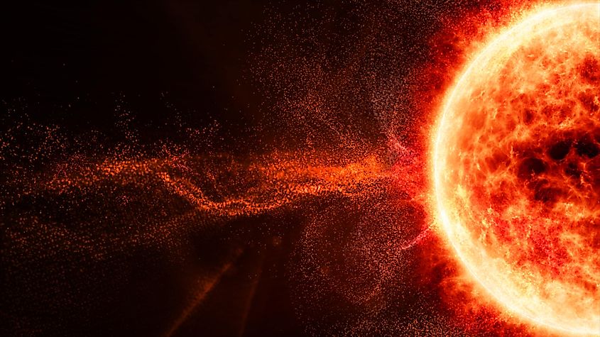 Solar winds are strong air currents blowing from the Sun into space.