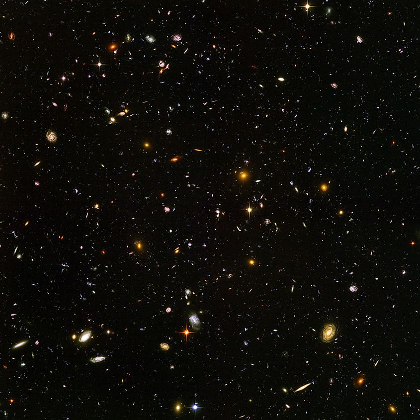 The Hubble Deep Field, a long-exposure image crowded with distant galaxies