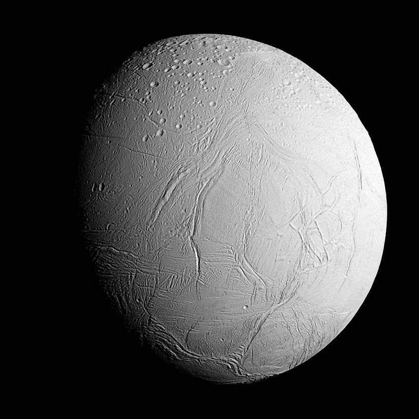 Enceladus imaged by the Cassini orbiter, October 2015[a]. 