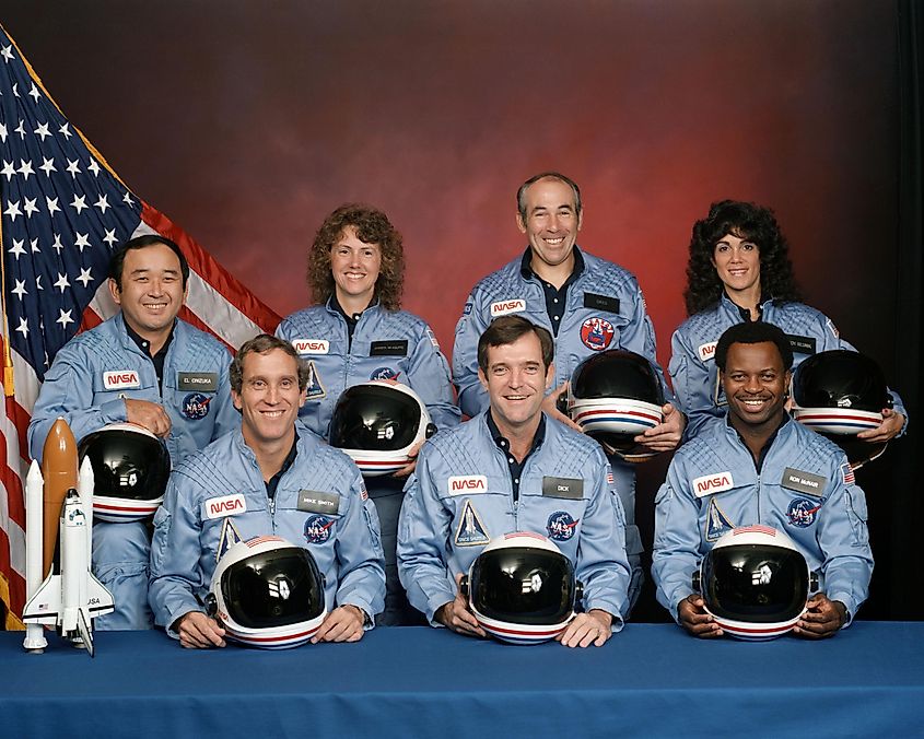 The crew of Space Shuttle Challenger flight 51-L