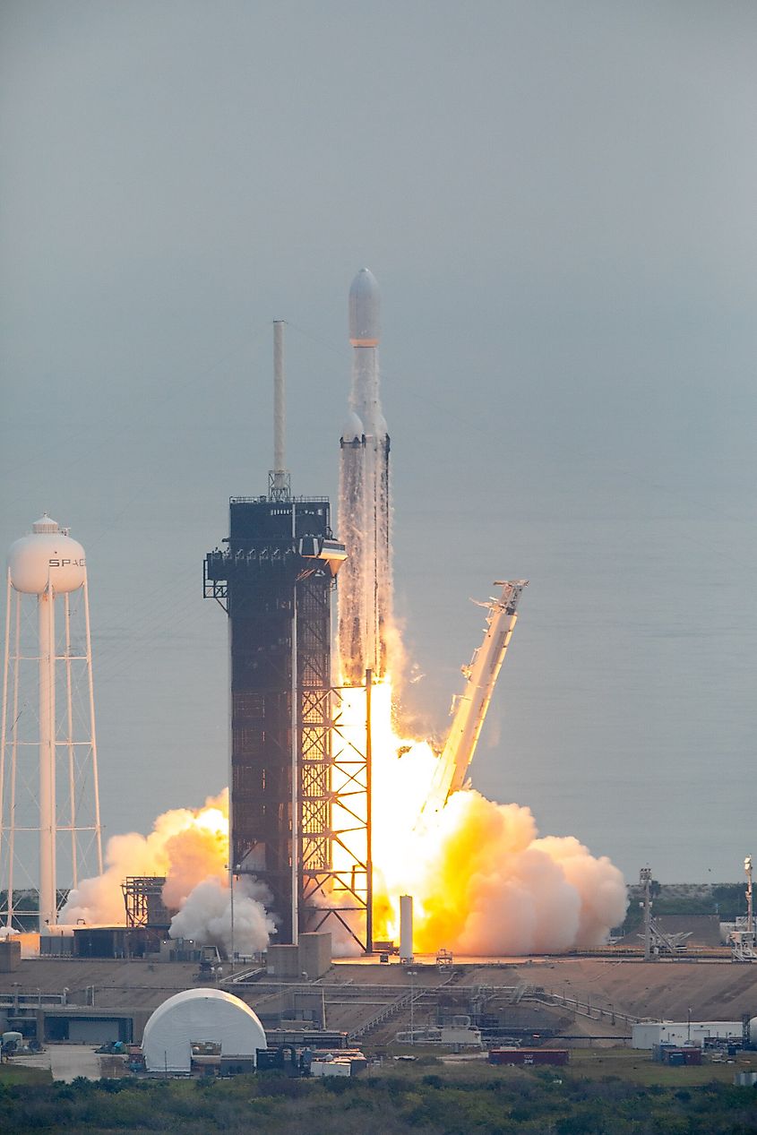 Psyche's launch on a Falcon rocket from Kennedy Space Center. By NASA Kennedy Space Center / NASA/Kim Shiflett - This image or video was catalogued by John F. Kennedy Space Center of the United States National Aeronautics and Space Administration (NASA) under Photo ID: KSC-20231013-PH-KLS01_0067., Public Domain,