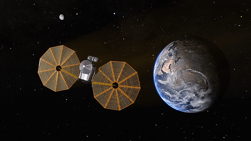 NASA’s Lucy spacecraft. Credit: NASA's Scientific Visualization Studio - Walt Feimer, Jenny McElligott, Jonathan North, Krystofer Kim, Kel Elkins, Dan Gallagher, Ernie Wright, Katherine Kretke, Aaron E. Lepsch, Public domain, via Wikimedia Commons