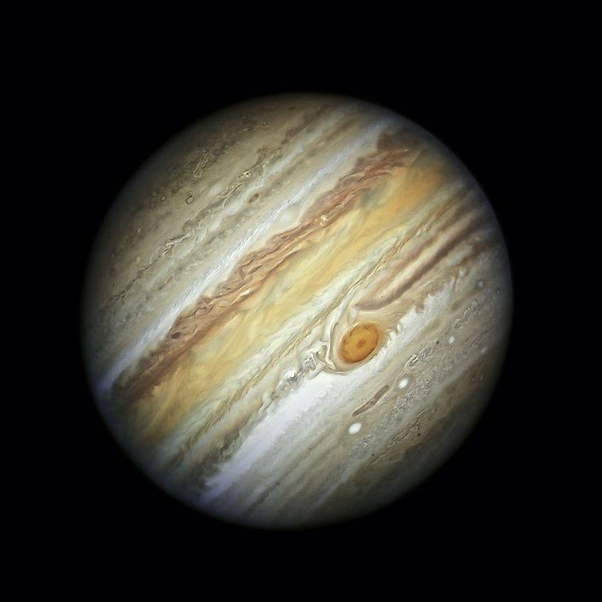 Jupiter and its cloud bands photographed by the Hubble Space Telescope