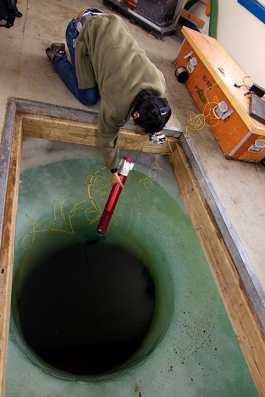 A student tests the Micro-Submersible Lake Exploration Device used to access Antarctic subglacial Lake Whillans. Editorial credit: Wikimedia Commons / NASA/JPL-Caltech - Public Domain