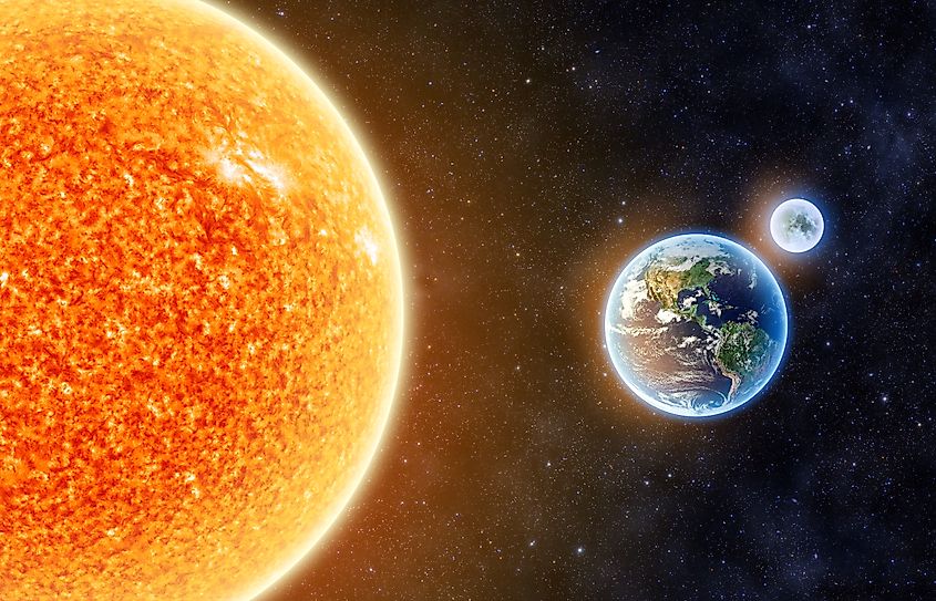 Illustration of Earth travelling along its orbital path around the Sun.