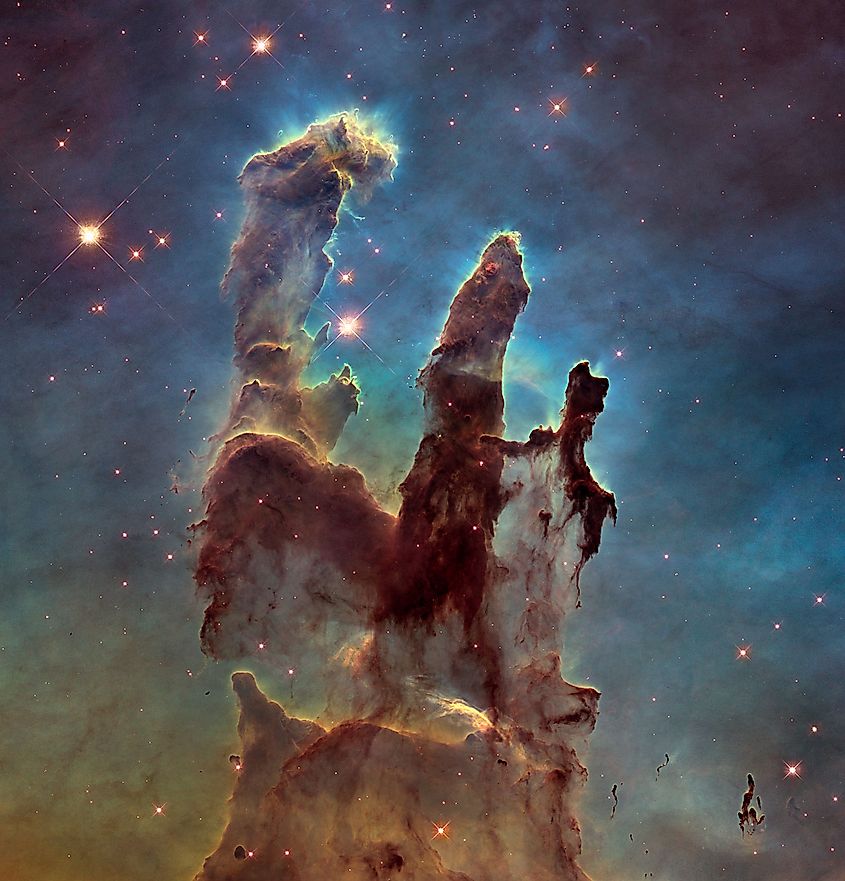 The Pillars of Creation, columns of gas and dust in the Eagle Nebula where stars are forming