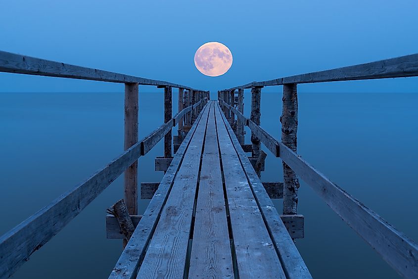 A super moon rising over Lake Winnipeg.