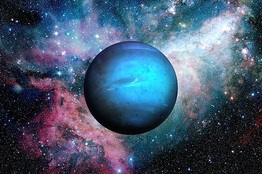 An artistic rendering of the deep blue planet Neptune.