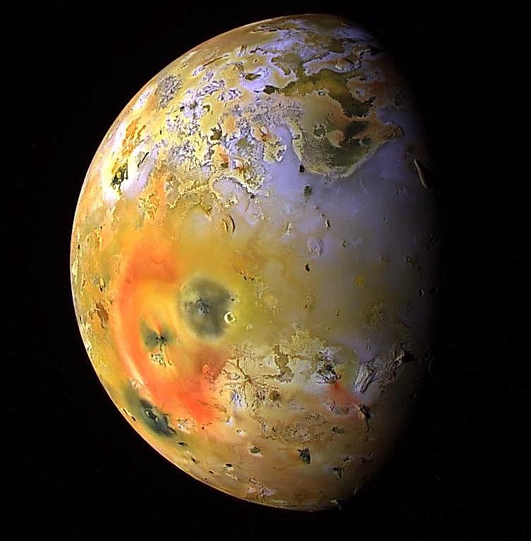 Enhanced-color Galileo image showing a dark spot. 