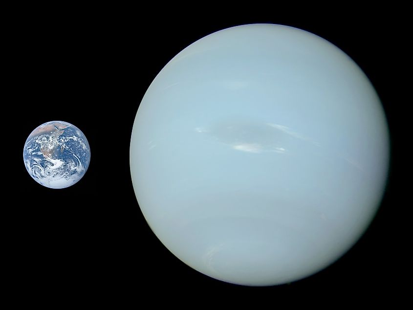 A size comparison of Neptune and Earth.