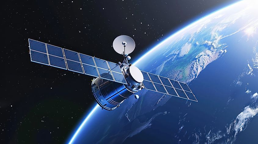 Modern communications satellites in orbit above Earth.