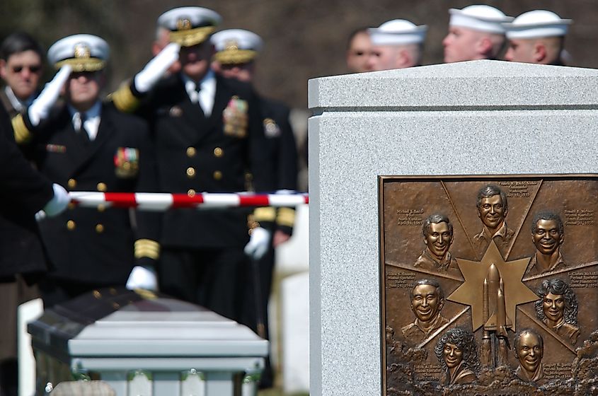Astronaut being laid to rest near the memorial which honors the Astronauts from the space shuttle Challenger.