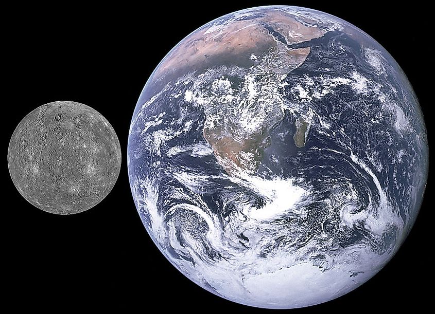 Size comparison of Mercury and Earth.