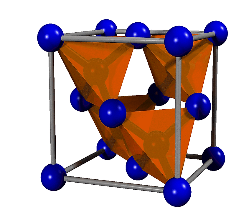 Diamond unit cell, showing the tetrahedral structure.