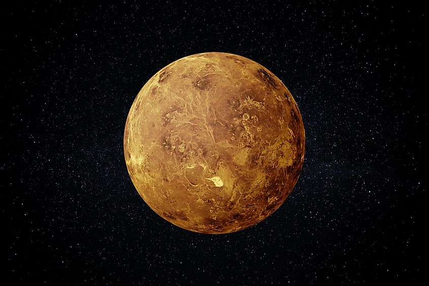 Planet Venus in the Starry Sky of Solar System in Space. This image elements furnished by NASA.