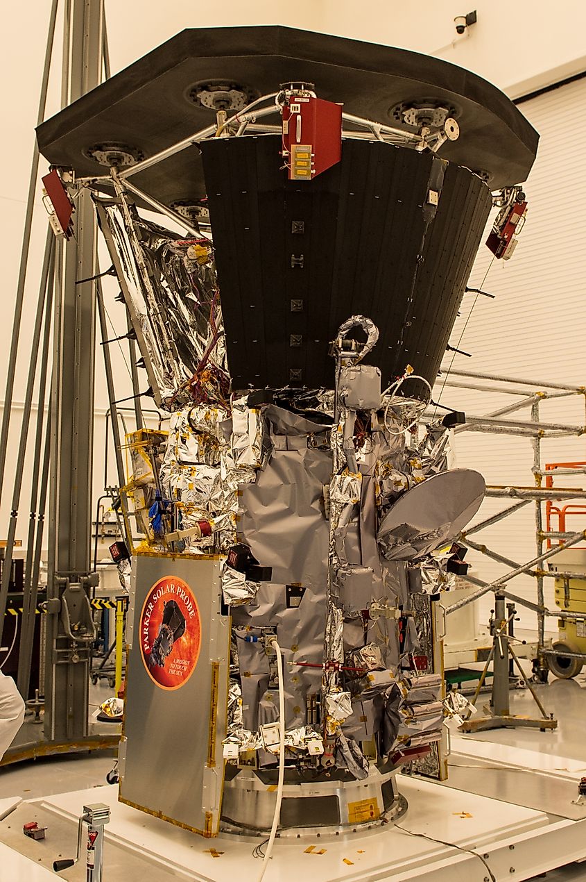 Parker Solar Probe It is shown with the thermal protection system - the heat shield. Credit: NASA Goddard Space Flight Center, CC BY 2.0 <https://creativecommons.org/licenses/by/2.0>, via Wikimedia Commons