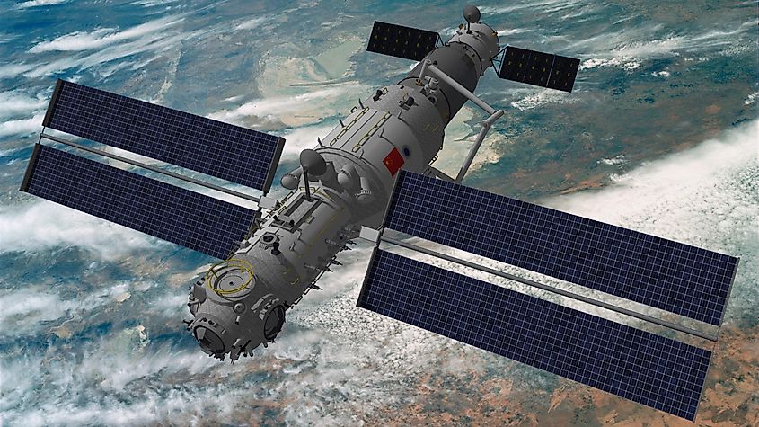 The Chinese Tianzhou-2 cargo spacecraft in orbit above Earth.