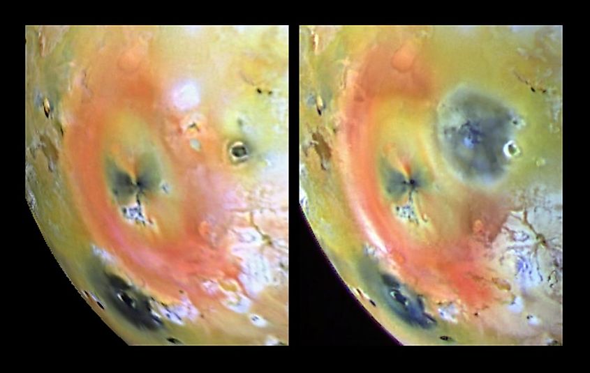 Active lava flows in volcanic region Tvashtar Paterae. 