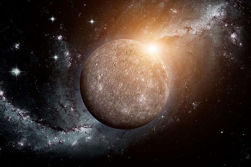 Solar System - Mercury. It is the smallest and closest to the Sun of the eight planets in the Solar System, with an orbital period of about 88 Earth days. Elements of this image furnished by NASA. Via Shutterstock / NASA Images
