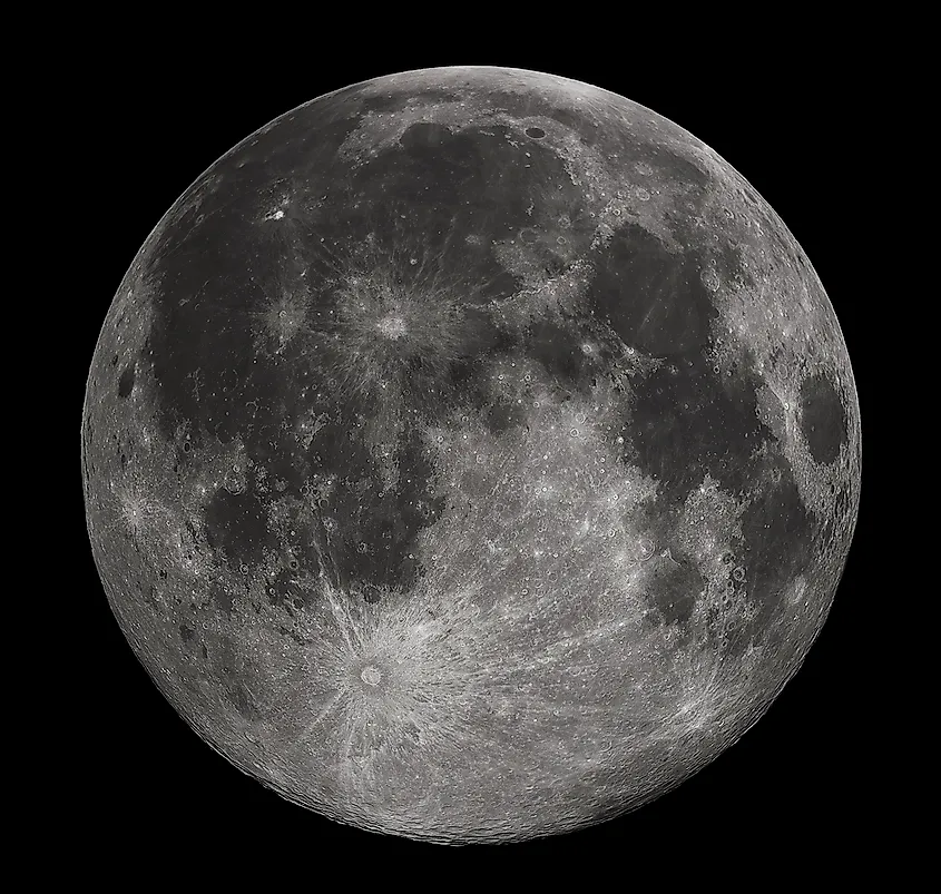 The near side of the Moon with the lunar north pole at the top.