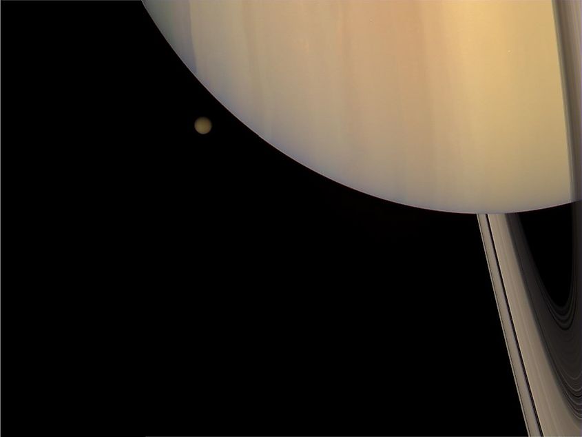 Saturn shown with its largest moon Titan in a NASA image