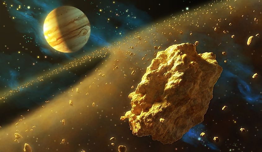 Asteroid belt and Jupiter.