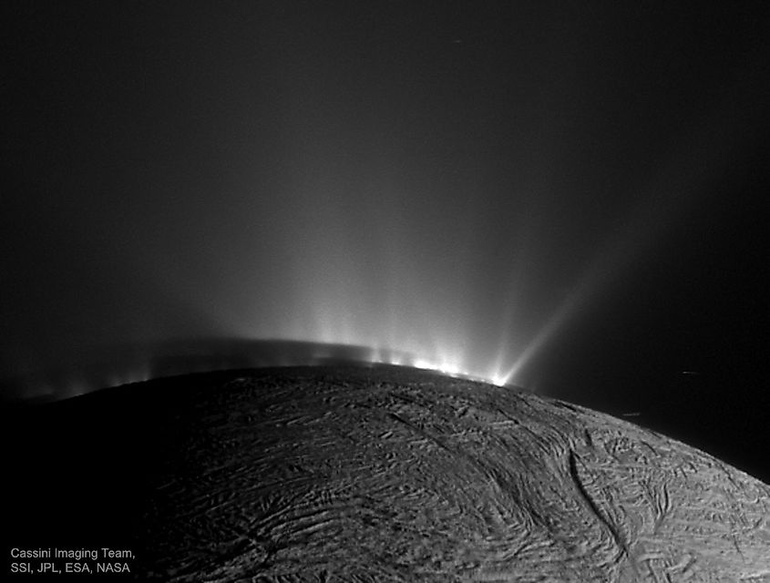 Jets of water erupting from the south polar region of Saturn's moon Enceladus