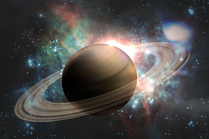 A 3D rendering of Saturn and its rings.
