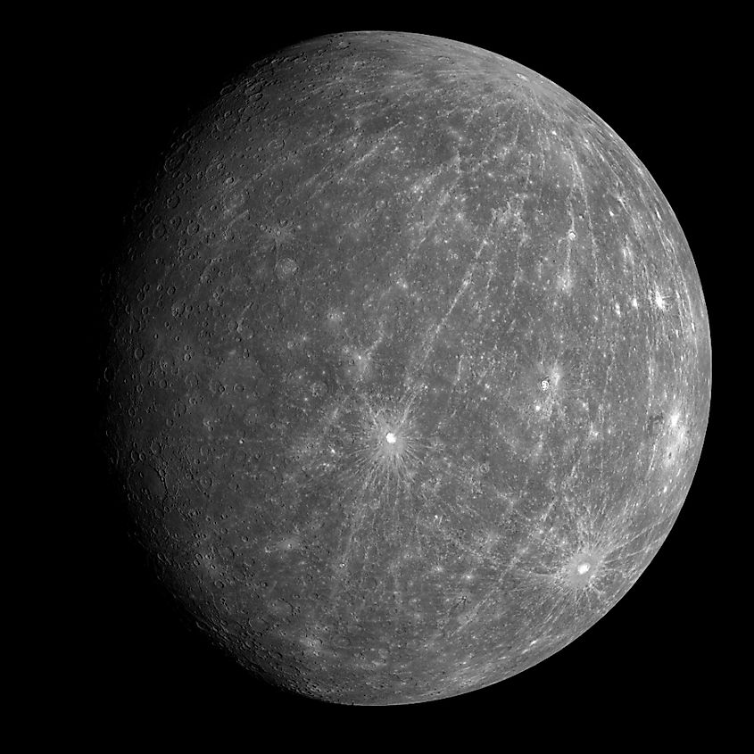 The cratered surface of Mercury photographed by the Messenger spacecraft.