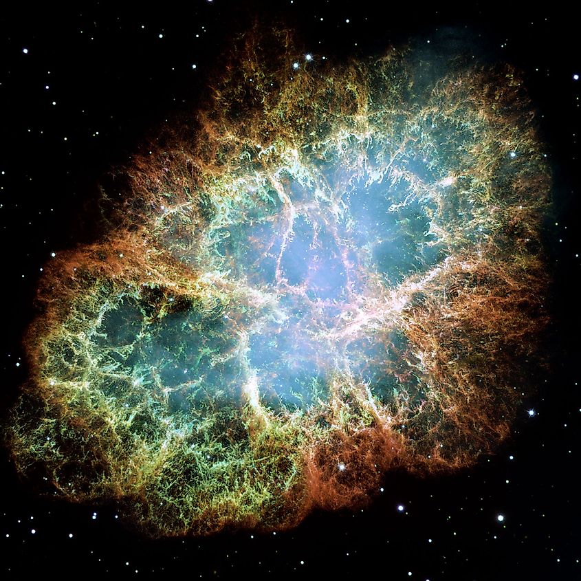 The Crab Nebula, the expanding remnant of a supernova recorded in 1054
