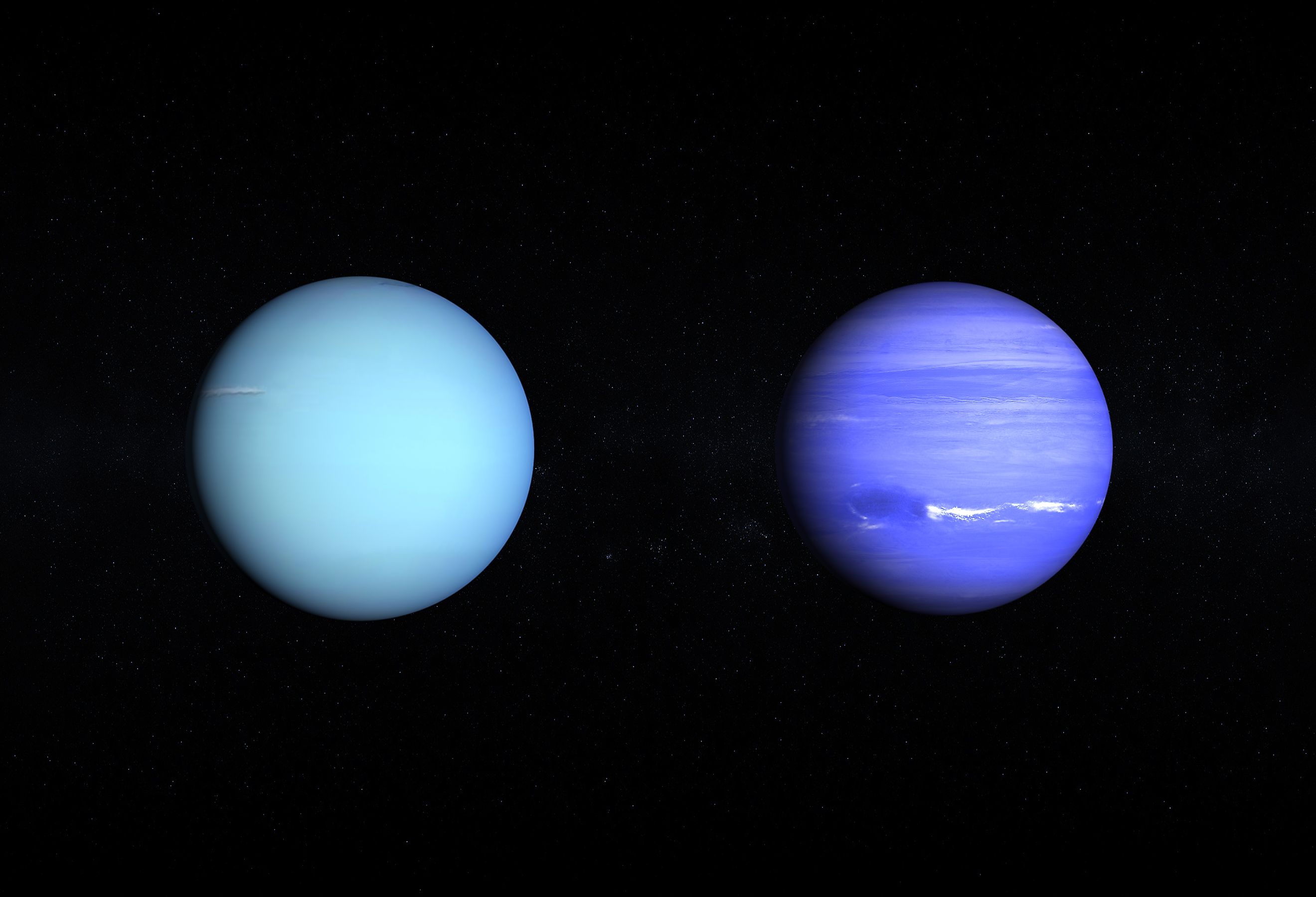 Uranus and Neptune are both ice giant planets. Image credit via Shutterstock / Tristan 3d